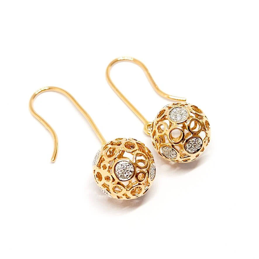 18k rose gold diamond ball drop earrings