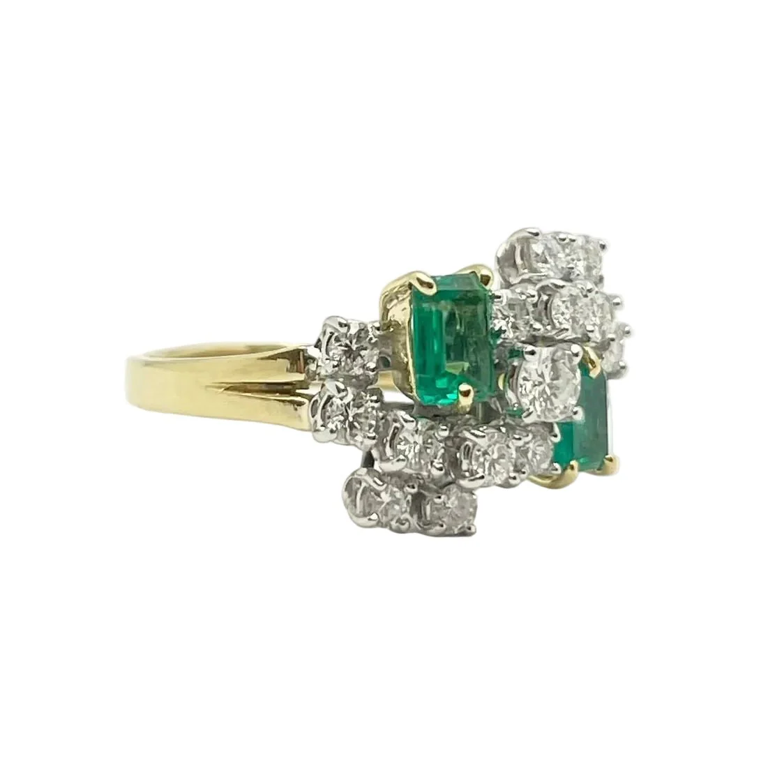 Ring in yellow gold, white gold, emeralds and diamonds - Image 6