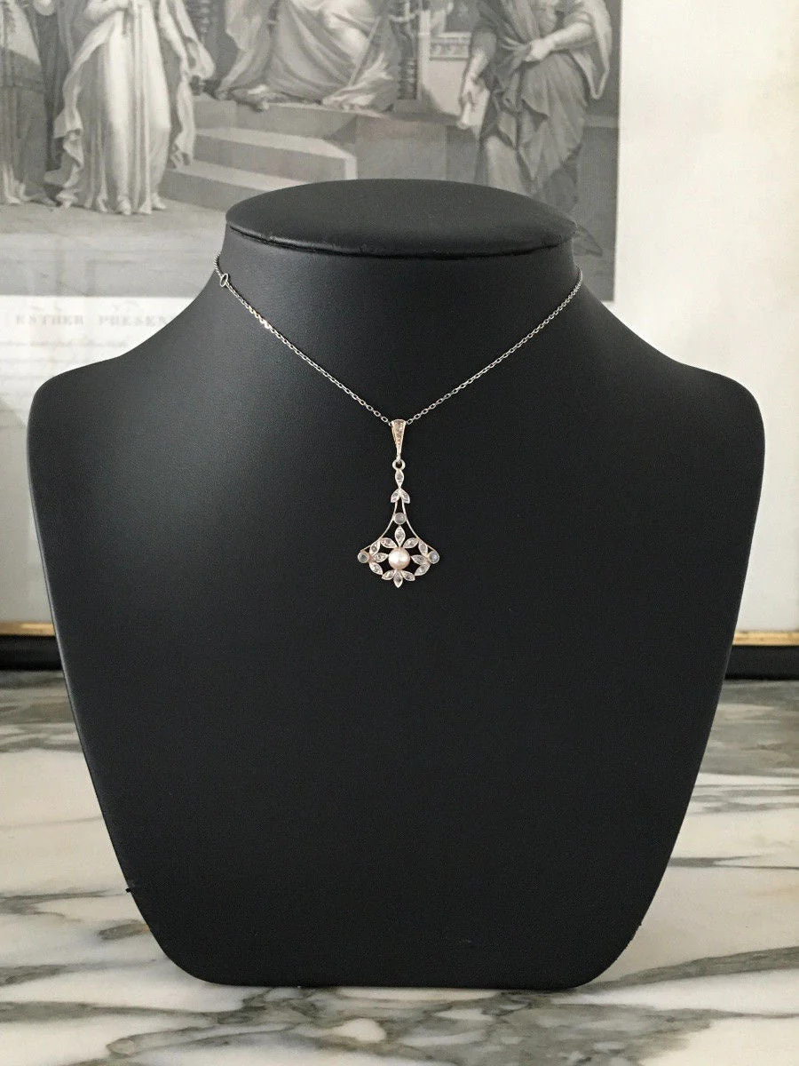 Belle Epoque pendant in 18K gold with pearl and diamonds - Image 6