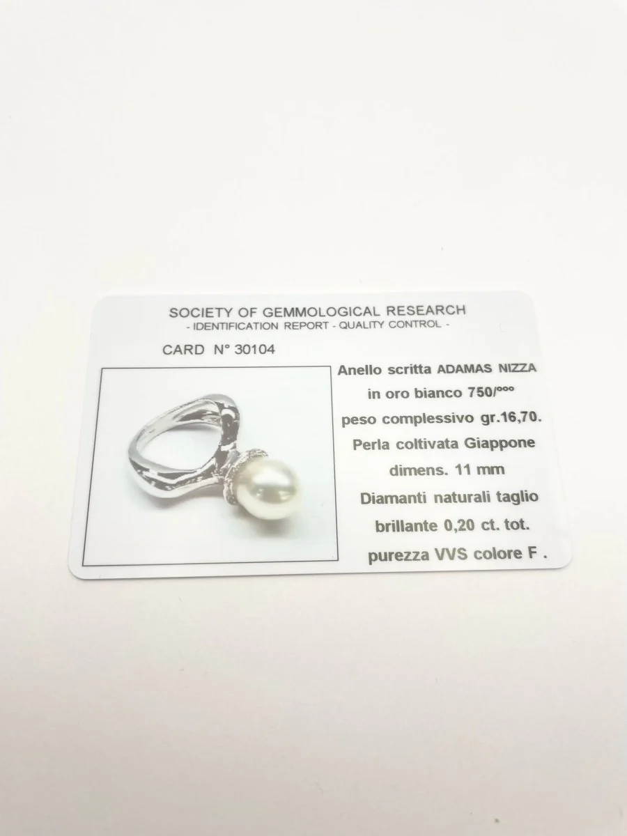 Anello oro 18KT con diamanti naturali e perla Giappone, ADAMAS NIZZA. - Image 5