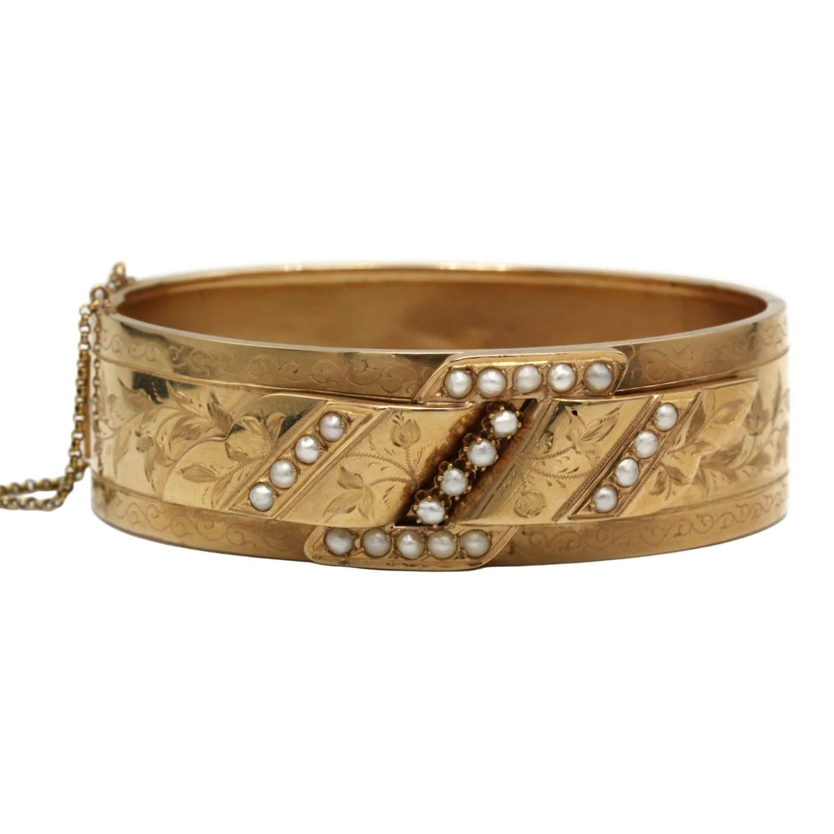 Slave Cuff Bracelet - Yellow Gold & Half Pearls