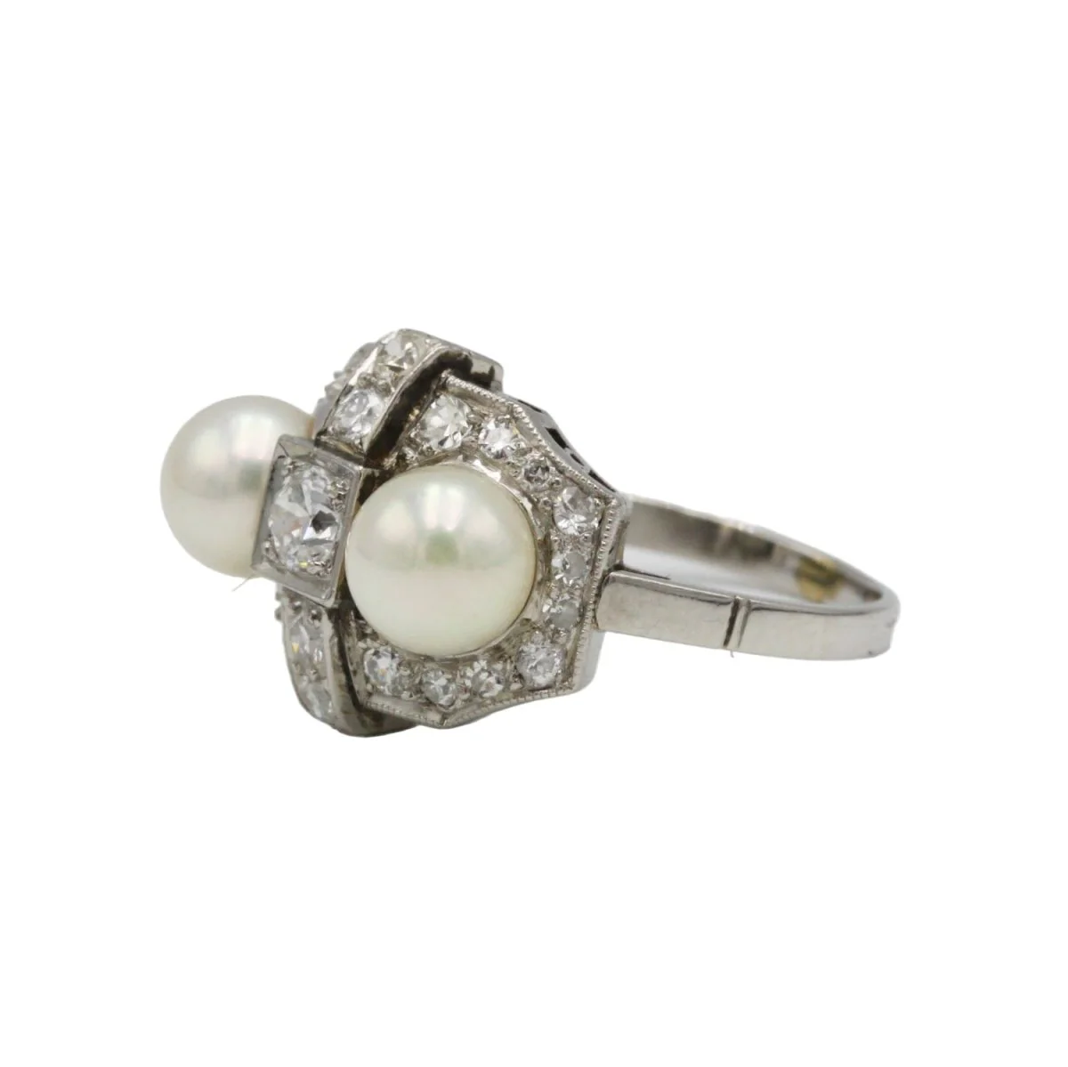 Ring art deco paltinium, diamonds and pearls - Image 2