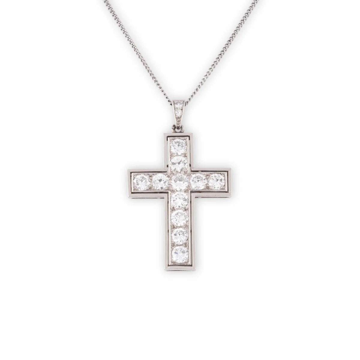White gold necklace with Art Deco cross pendant in platinum and diamonds - Image 2