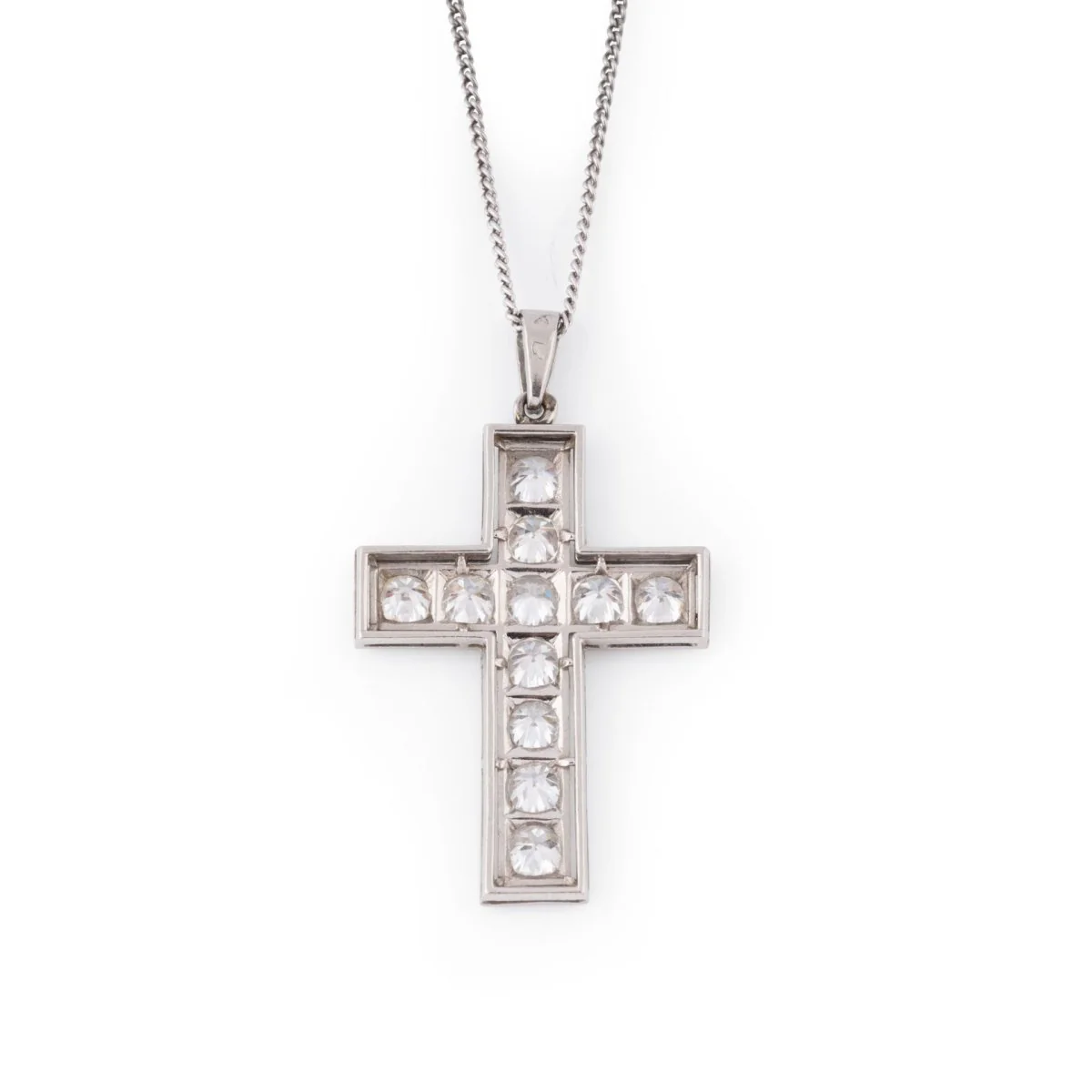 White gold necklace with Art Deco cross pendant in platinum and diamonds - Image 3