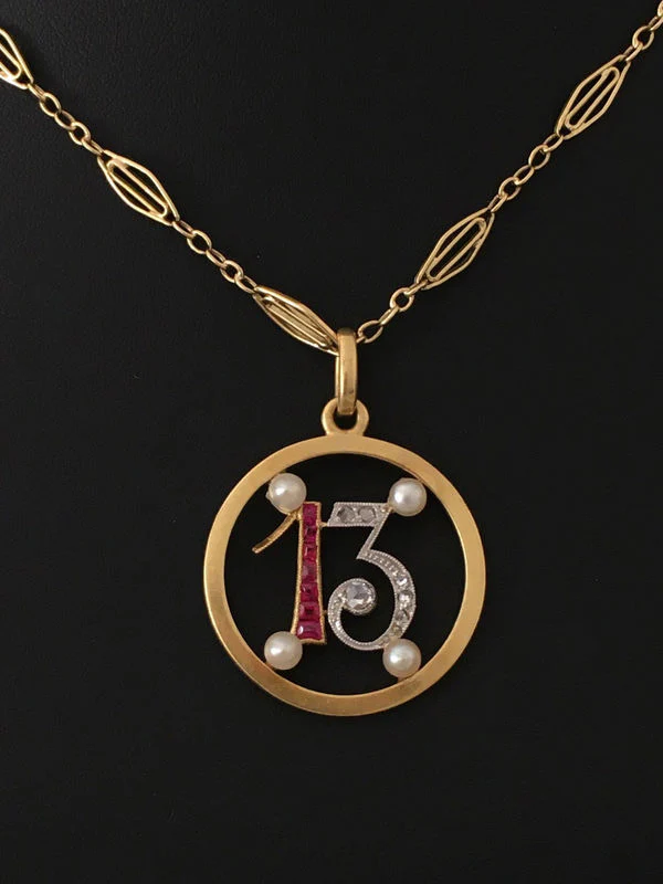 Pendant in yellow gold, paltinium, rubies, pearls and diamonds - Image 5