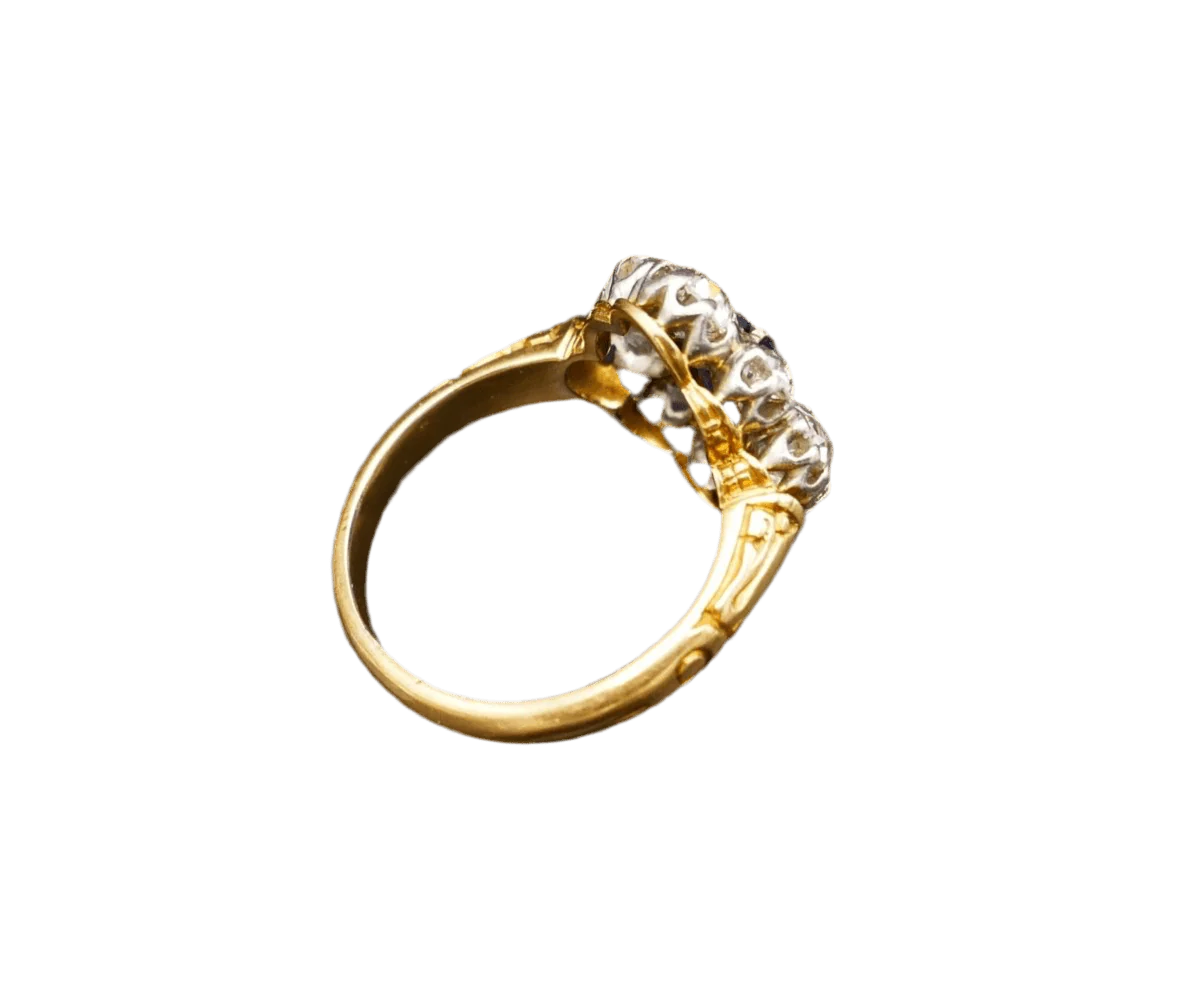 Marguerite ring in yellow gold, platinum, sapphire and diamonds - Image 3