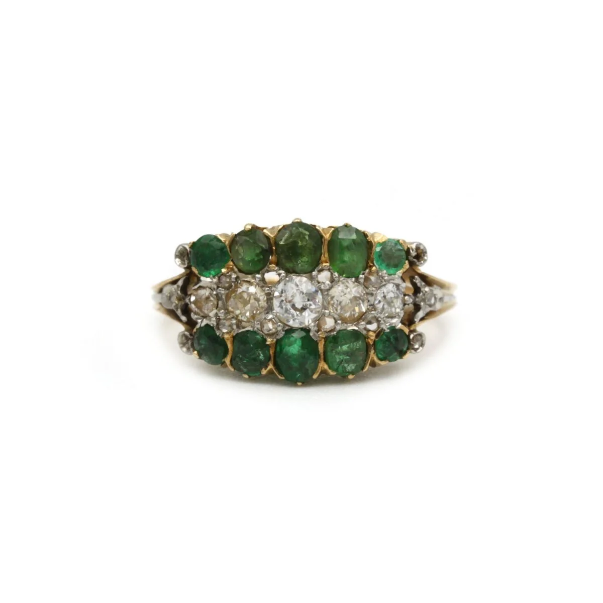 Garter Ring in Yellow gold, emeralds and diamonds