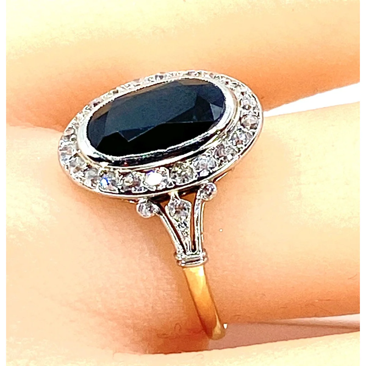 Ring in yellow gold, white gold, sapphires and diamonds - Image 6