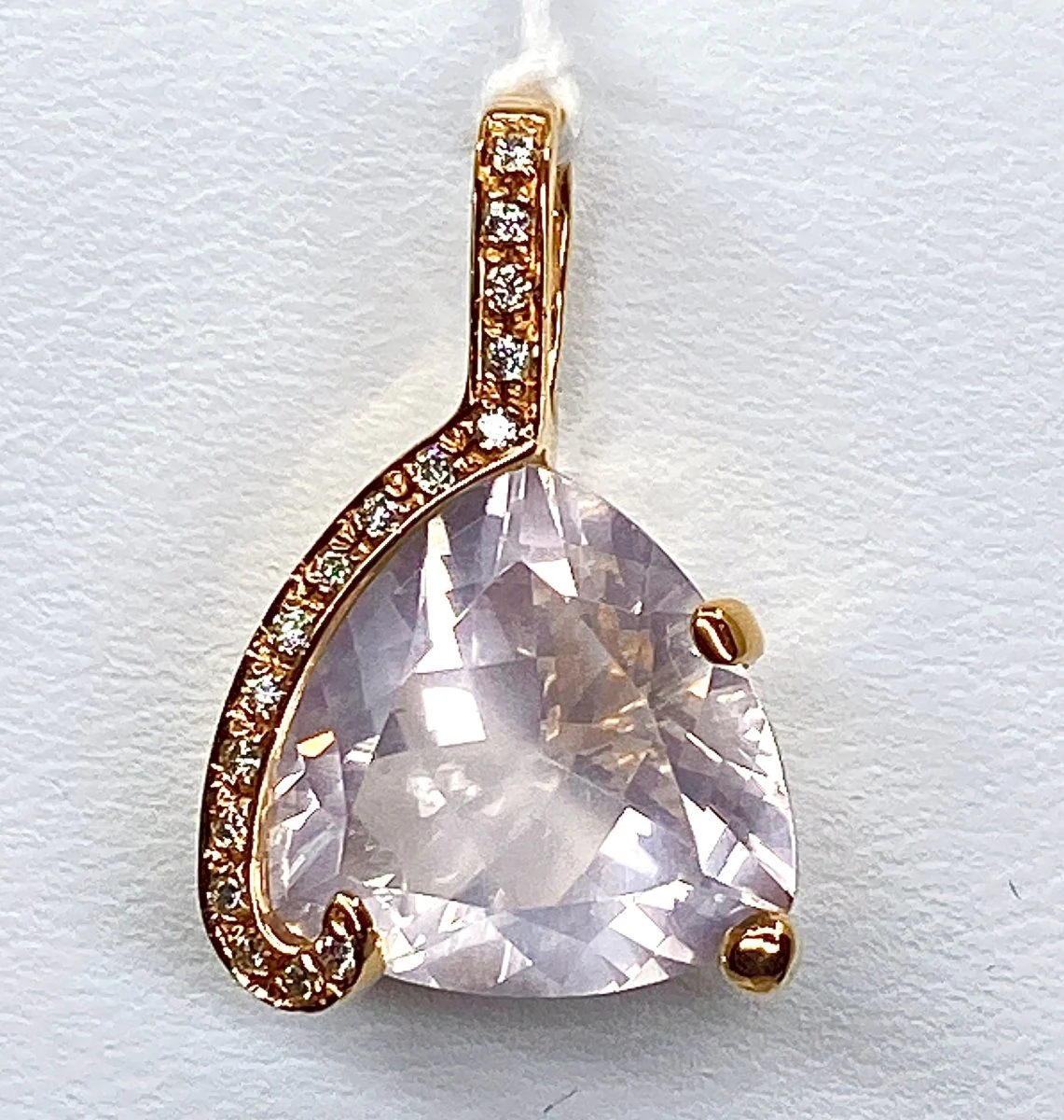 18k yellow gold rose quartz and diamond pendant