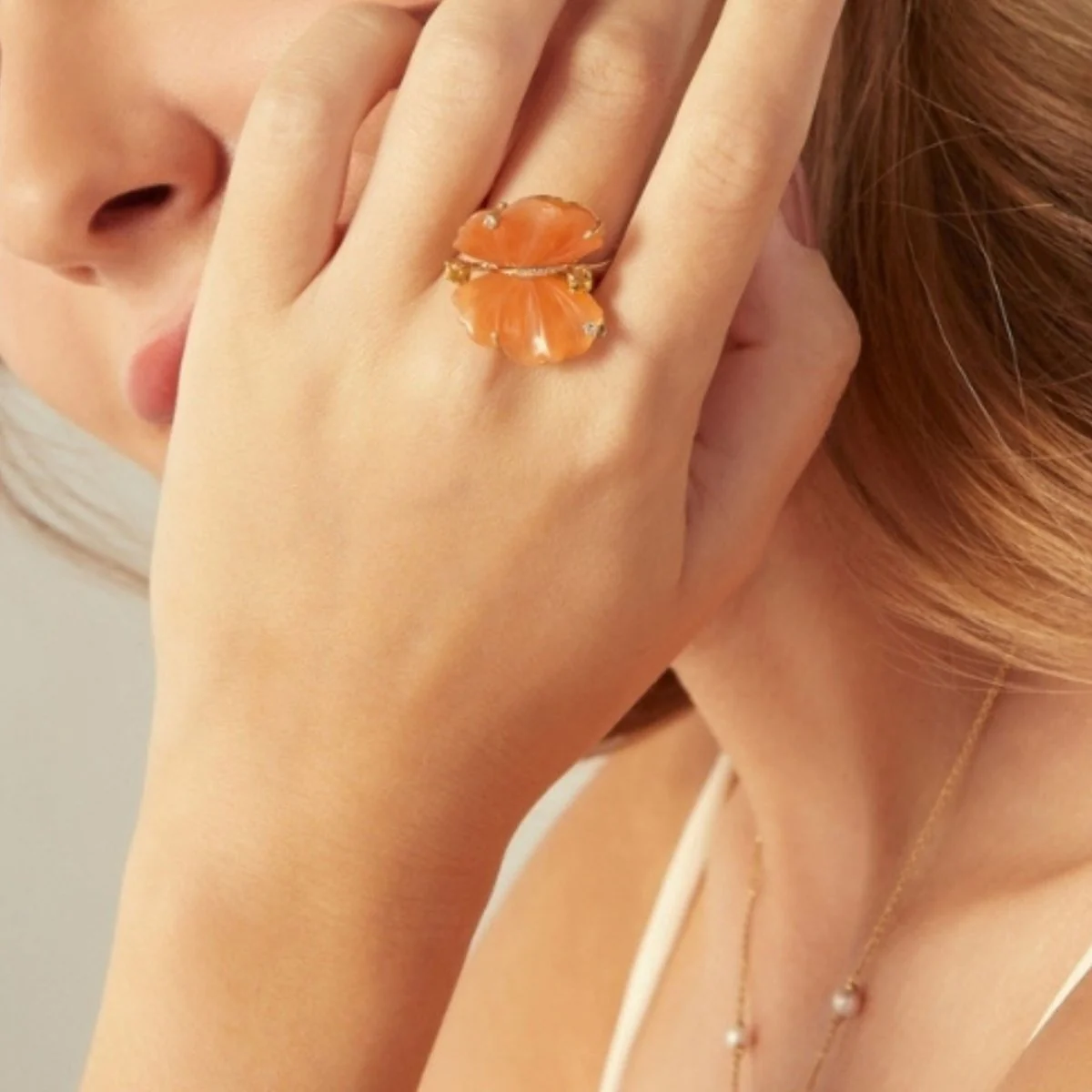 Yellow Gold Butterfly Ring with Quartzite and Diamonds - EU54 - Image 6
