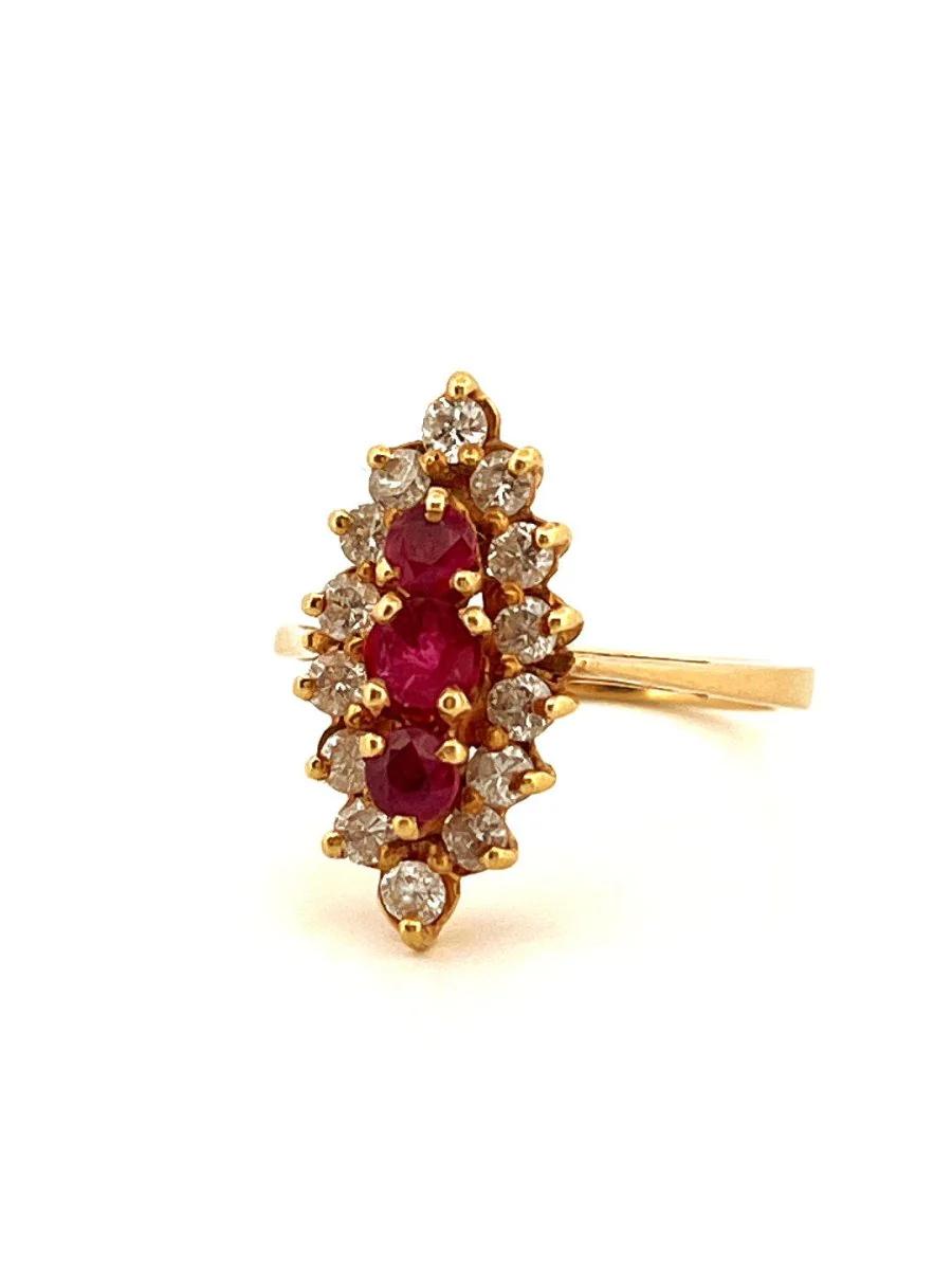 Marquise ring in yellow gold and rubies and diamonds - Image 3