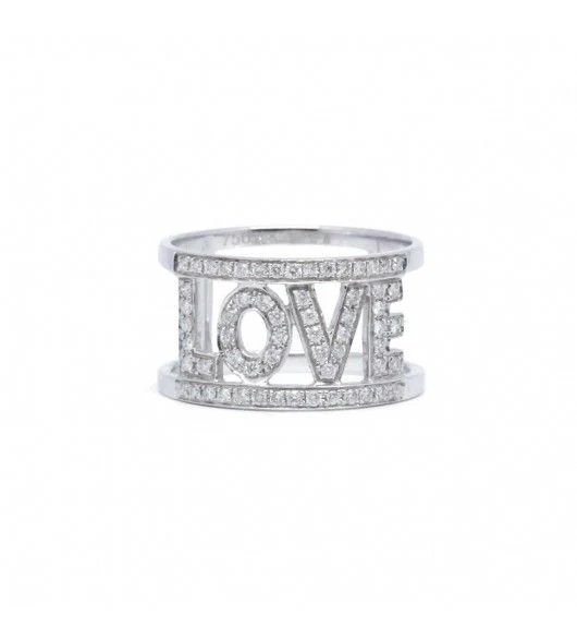 Pavée love ring in white gold and diamonds