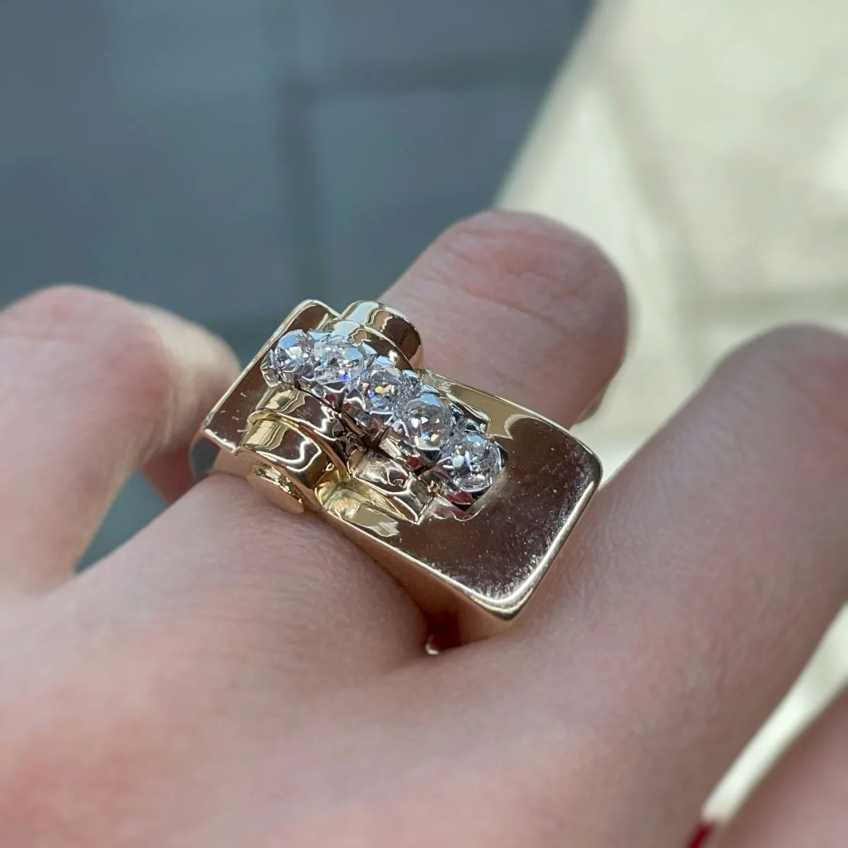 Ring Tank in yellow gold, paltinium and diamonds - Image 5