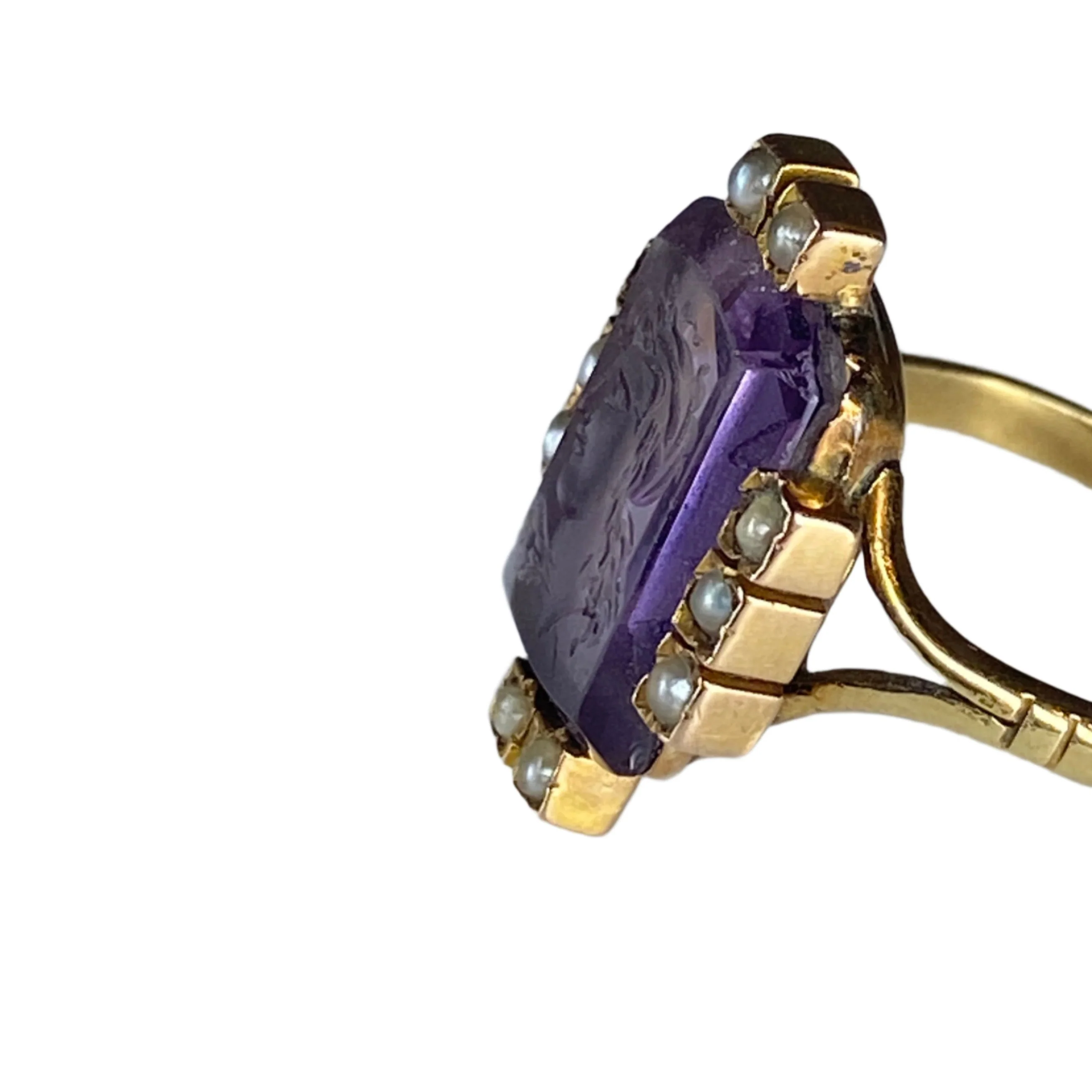 Signet ring in yellow gold, glass and Pearls - Image 4