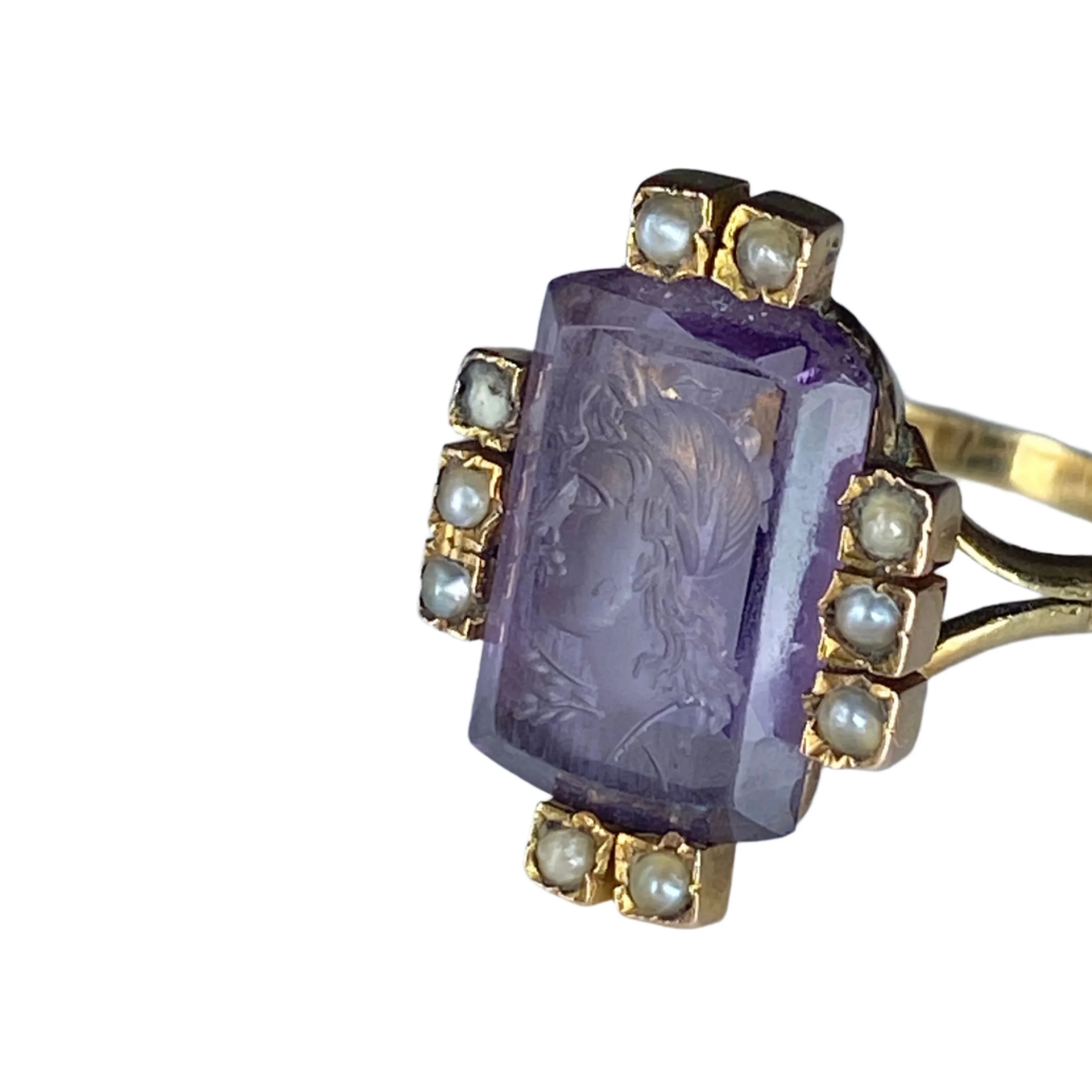 Signet ring in yellow gold, glass and Pearls - Image 5