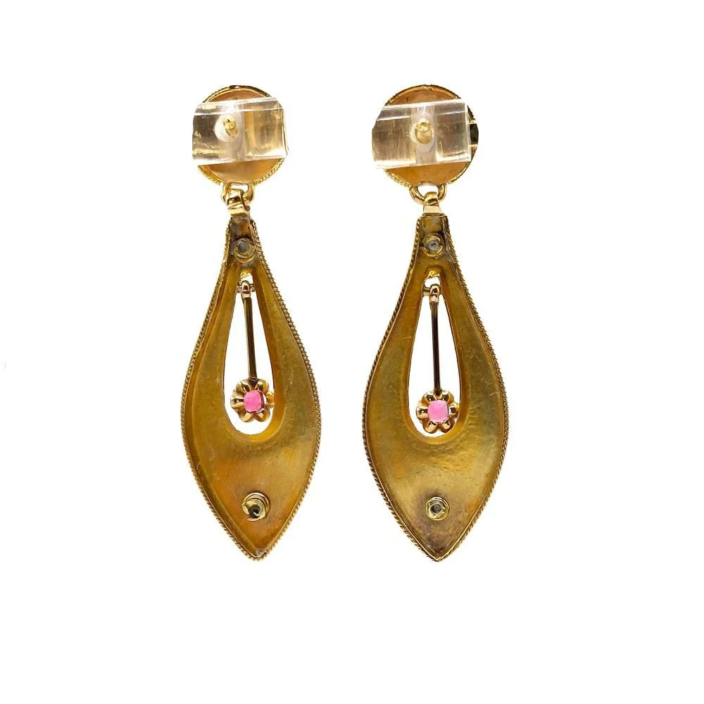 Drop earrings in yellow gold, rubies and pearls - Image 3