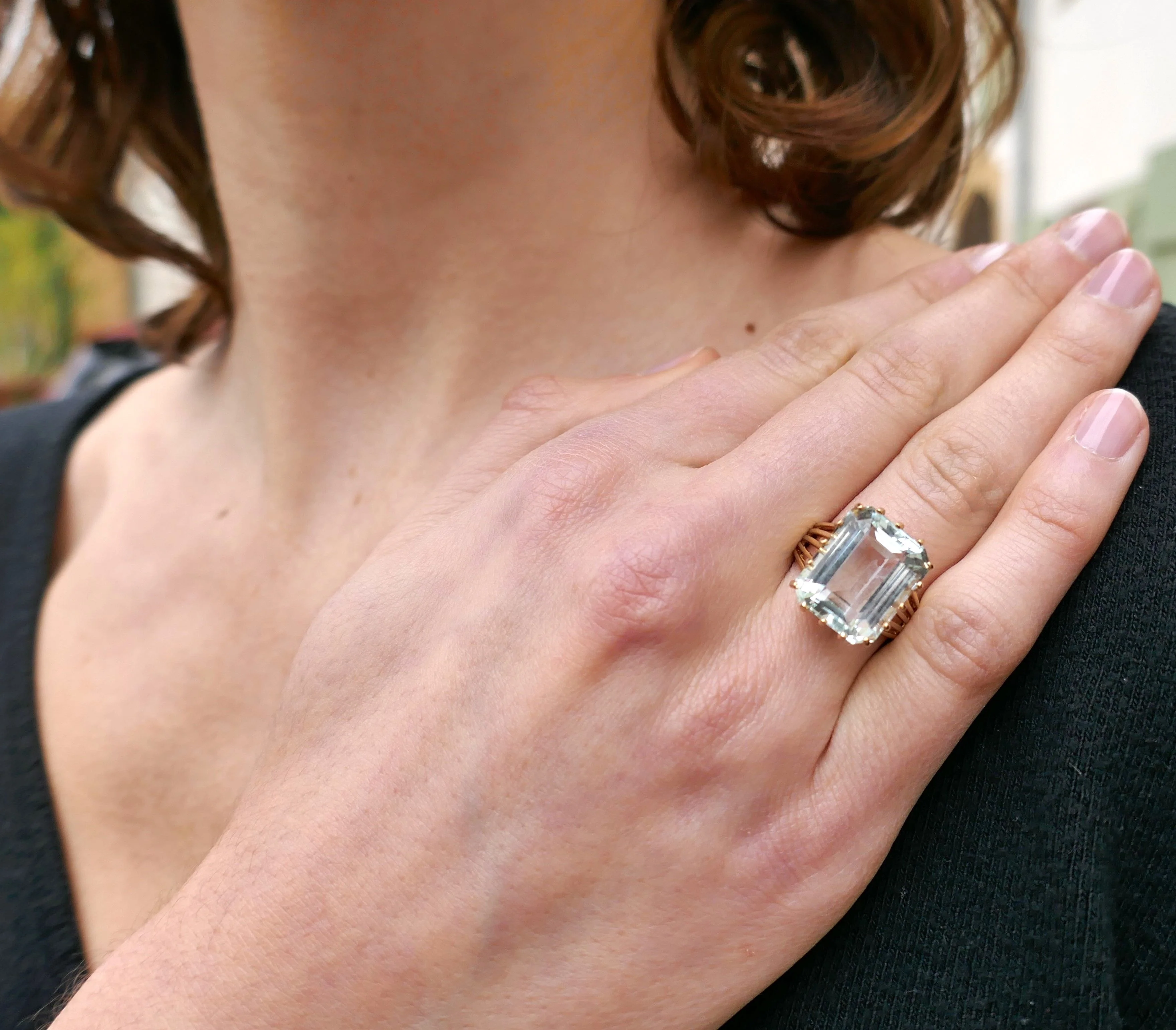Ring Cocktail in yellow gold and aquamarine - Image 4