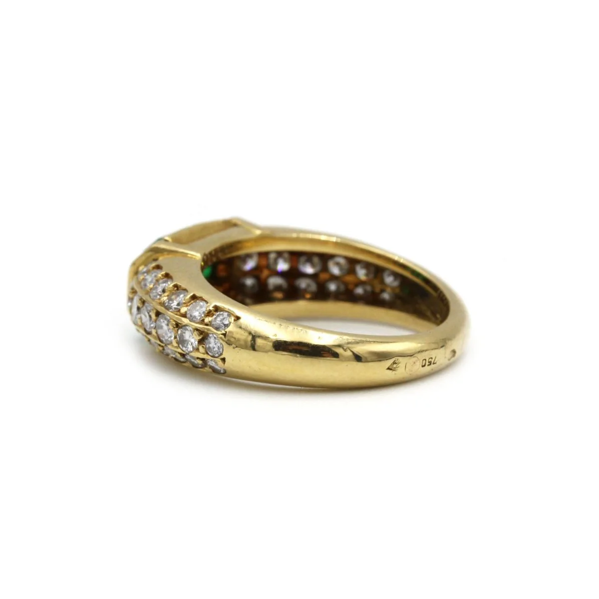 Ring FRED wedding band in yellow gold, emerald and diamonds - Image 4