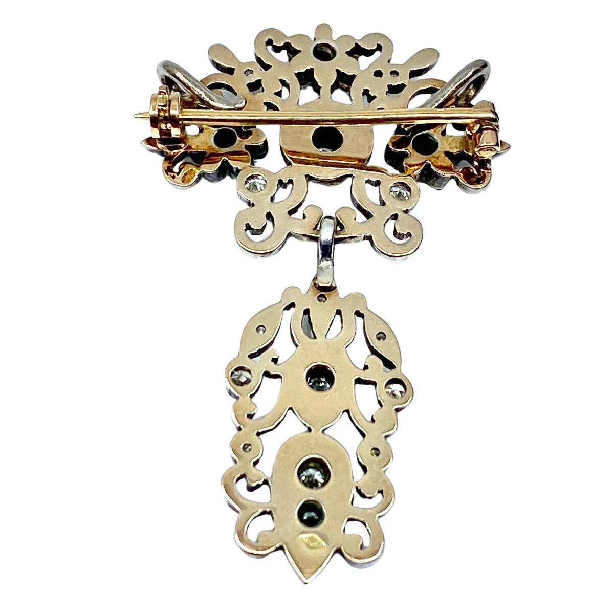 Gold and silver pendant brooch set with diamonds, Napoleon III period - Image 2