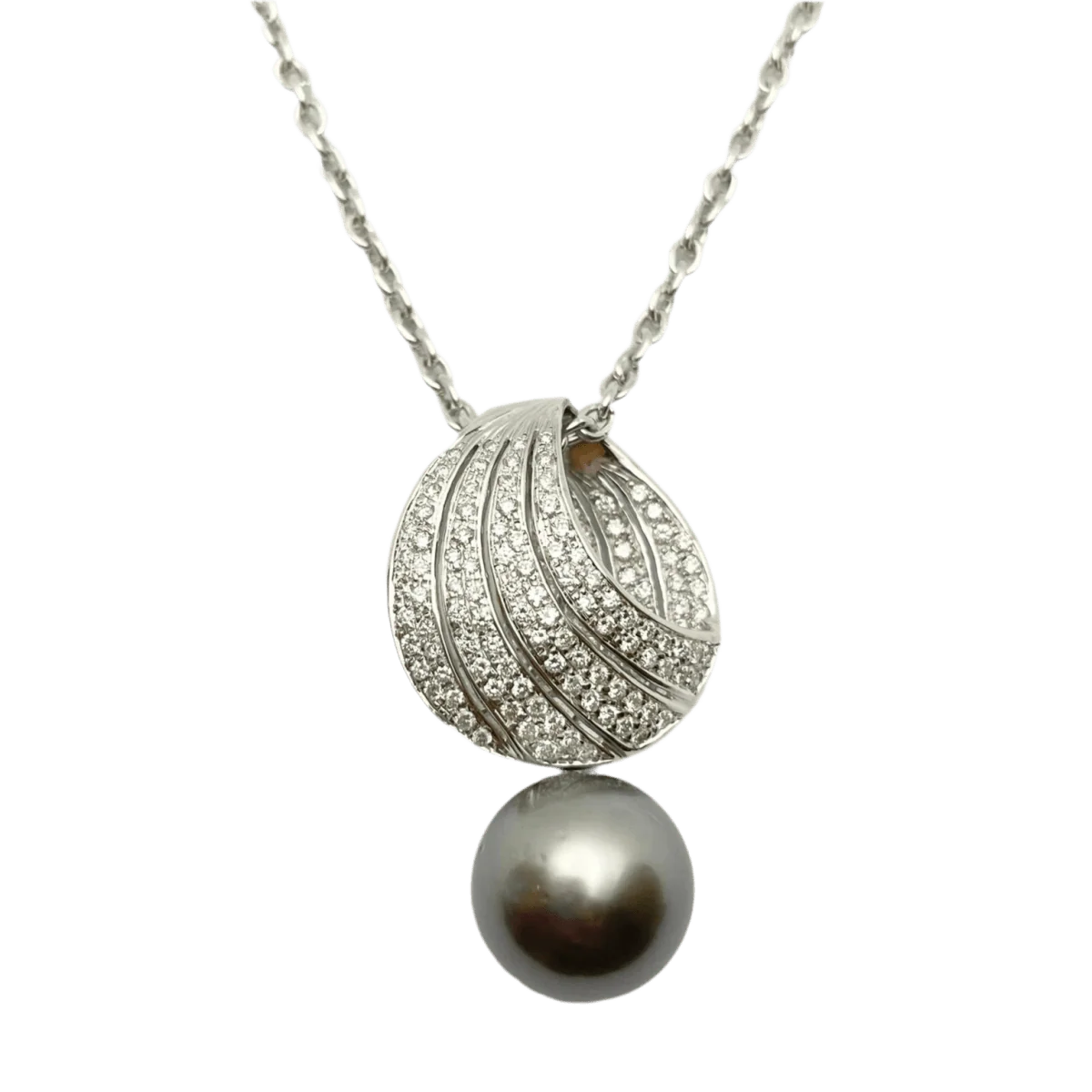 White gold, pearl and diamond pendant necklace - Image 2