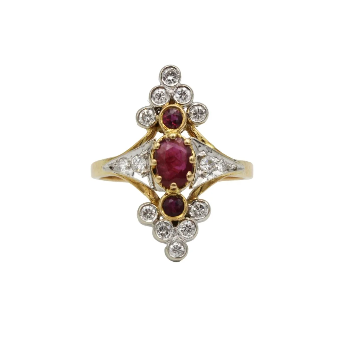 Ring in gold and diamonds rubies