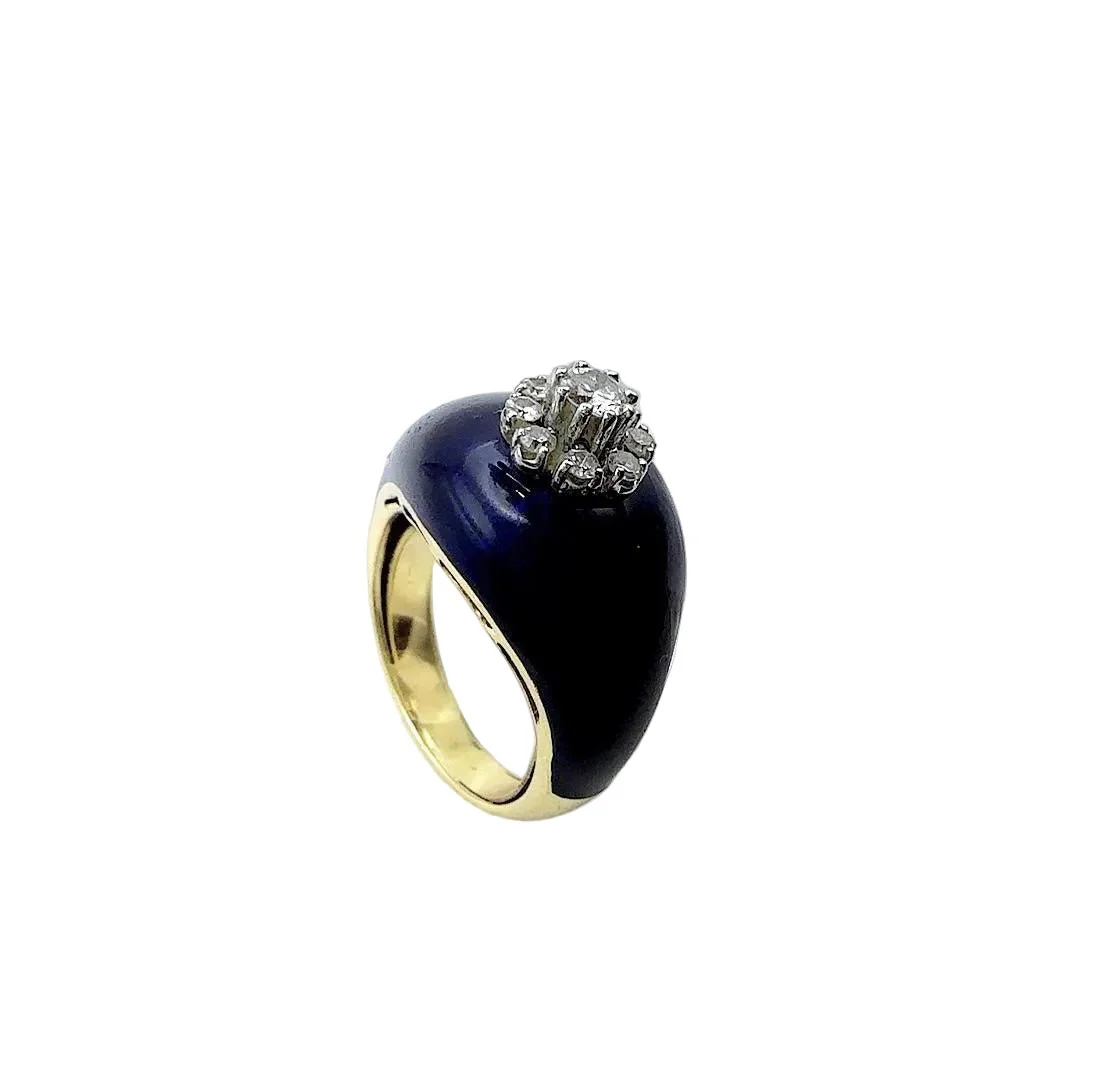 Dome ring in yellow gold, enamel, and diamonds  - Image 4