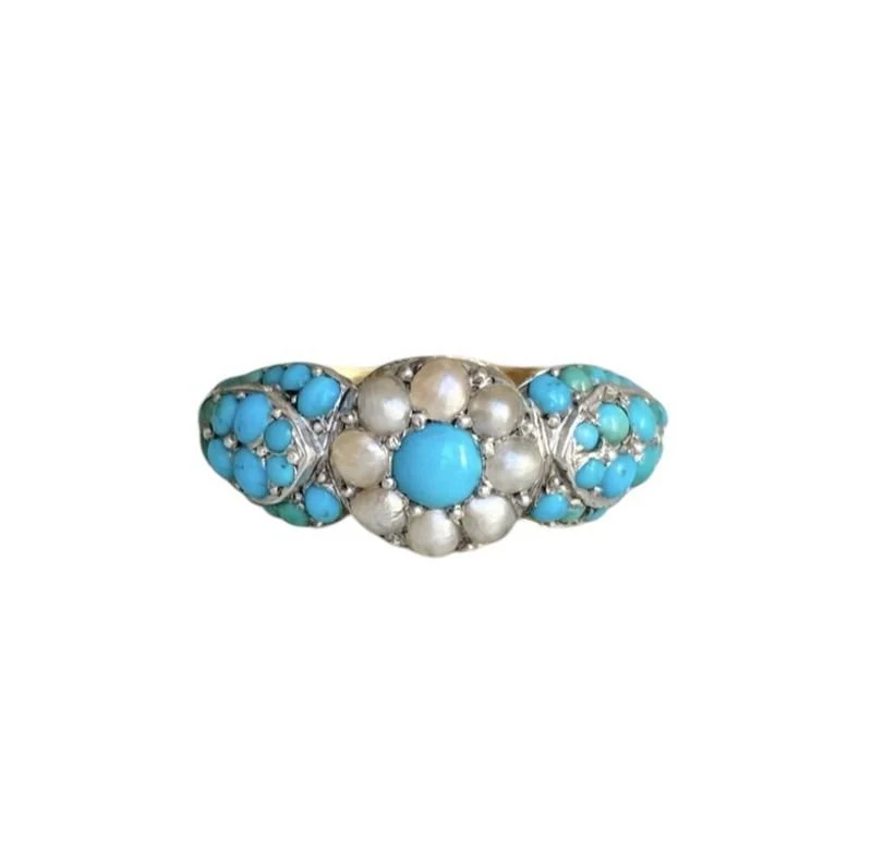 Ring Rush in yellow gold, silver, pearls and turquoise