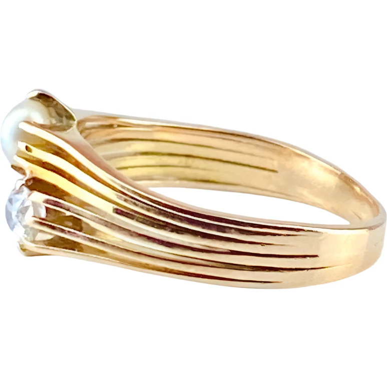 Ring you and me in yellow gold 18 carats, diamond and pearl circa 1900 - Image 4