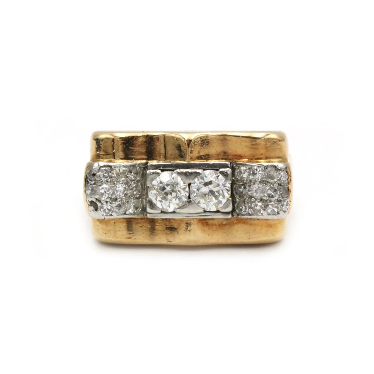 Ring Tank in yellow gold, paltinium and diamonds
