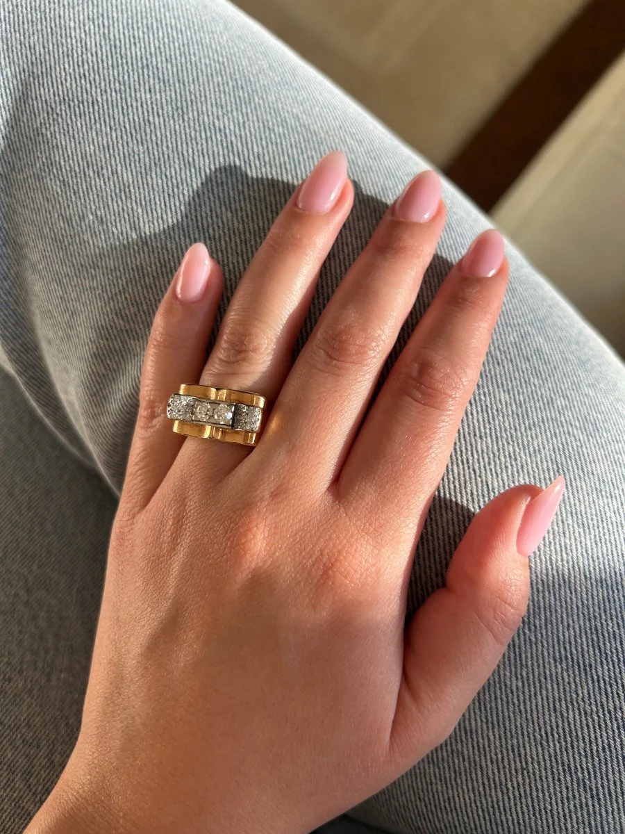 Ring Tank in yellow gold, paltinium and diamonds - Image 2