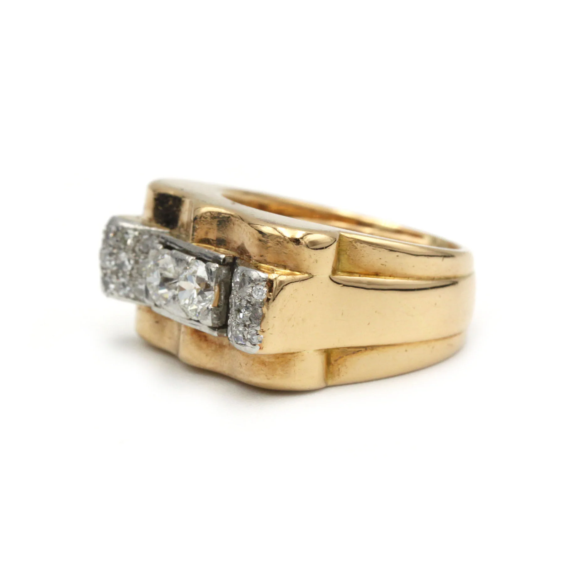 Ring Tank in yellow gold, paltinium and diamonds - Image 3