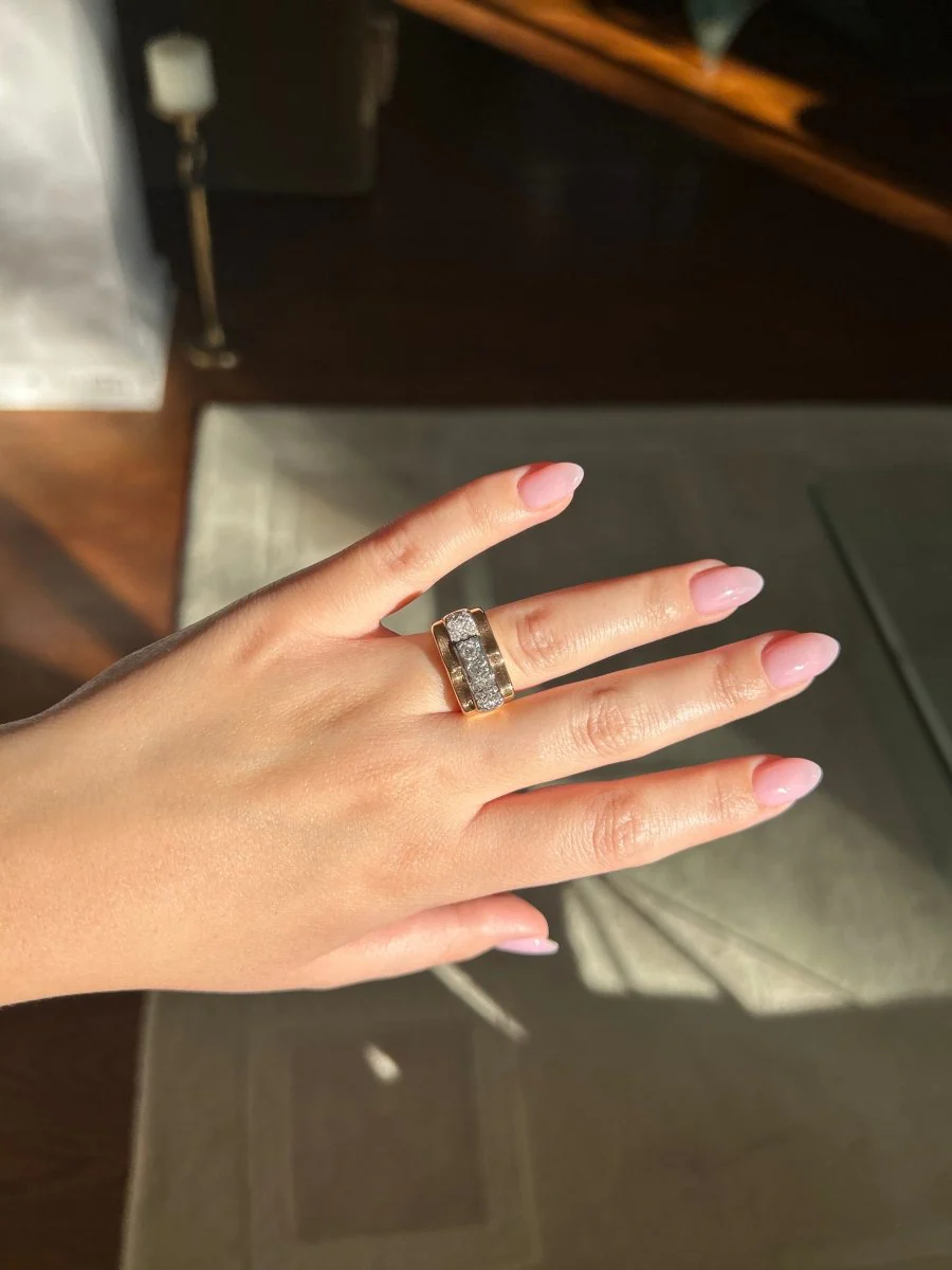 Ring Tank in yellow gold, paltinium and diamonds - Image 4
