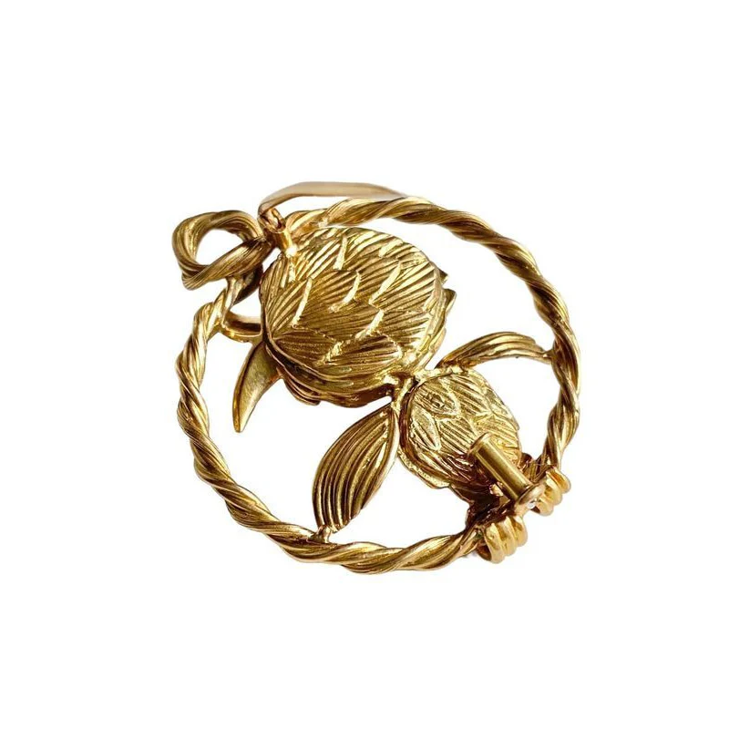 18k yellow gold and platinum brooch representing a bird - Image 2