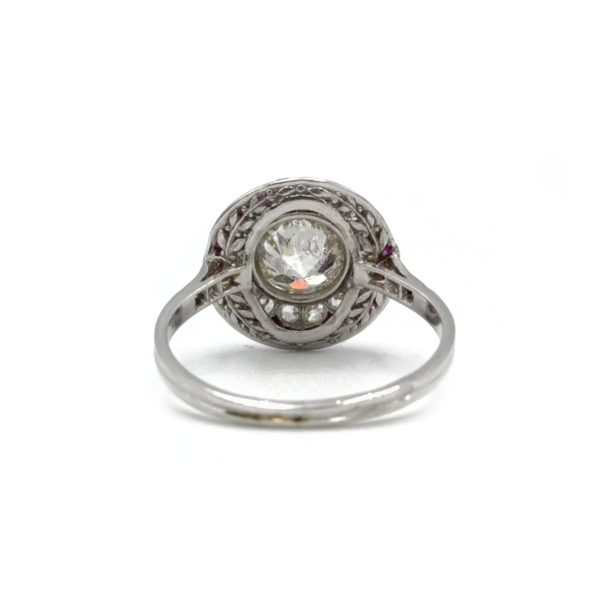Ring Solitaire in white gold, paltinium, ruby and diamonds - Image 3