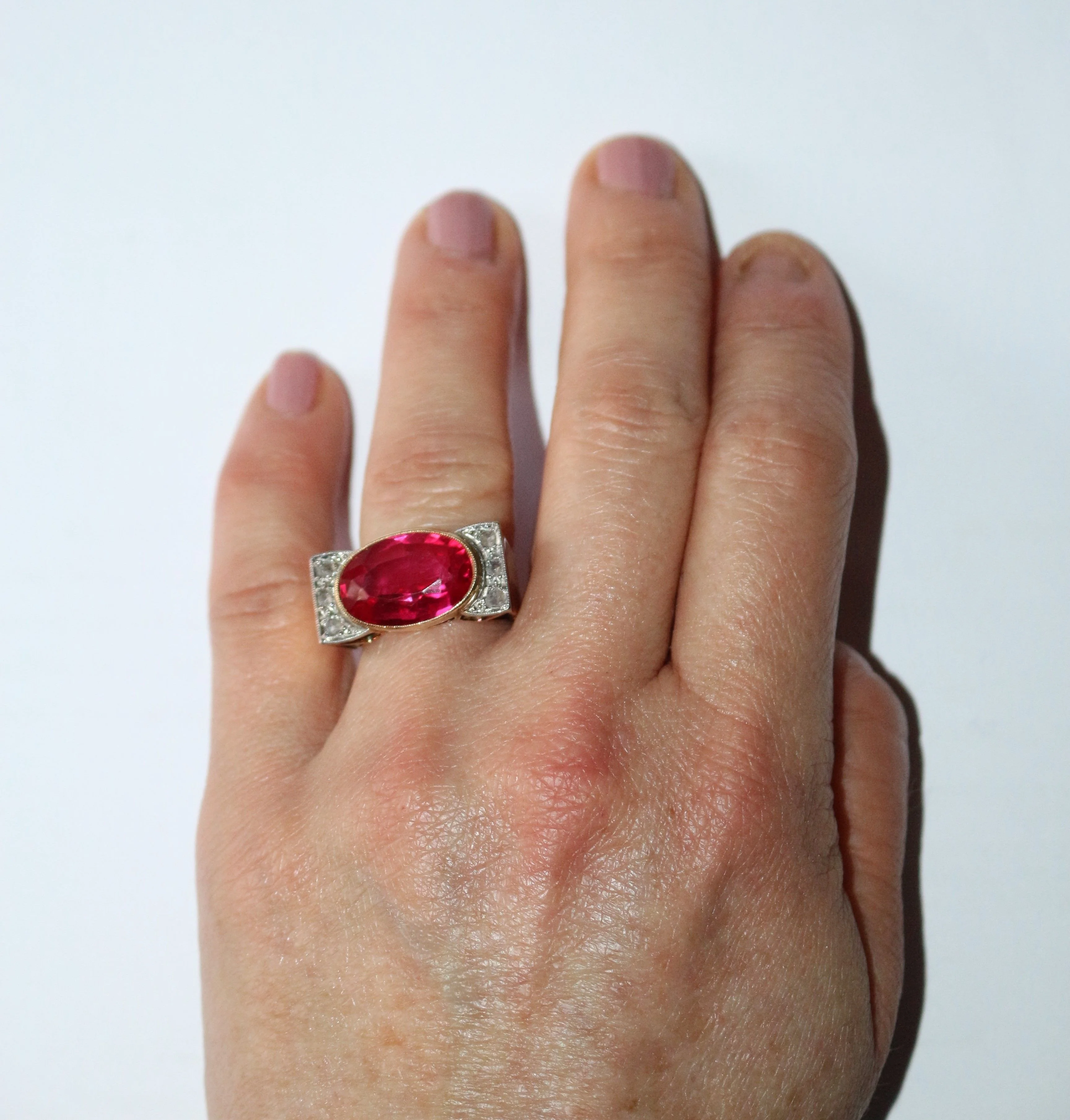 Ring Tank in yellow gold, paltinium, sapphire and diamonds - Image 8