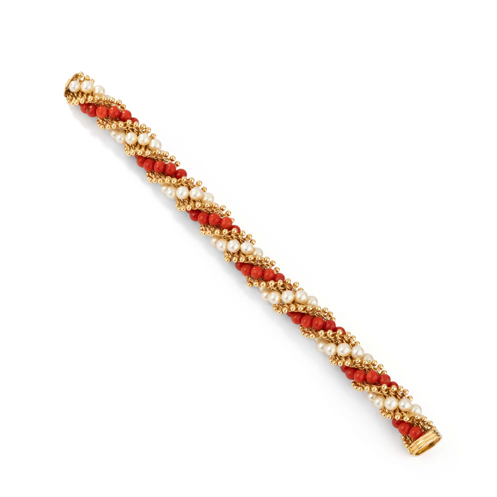 VAN CLEEF & ARPELS “Twist” bracelet in yellow gold, coral and pearls - Image 3