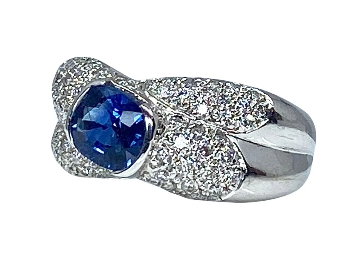 Jonc ring in white gold sapphire and diamonds - Image 5
