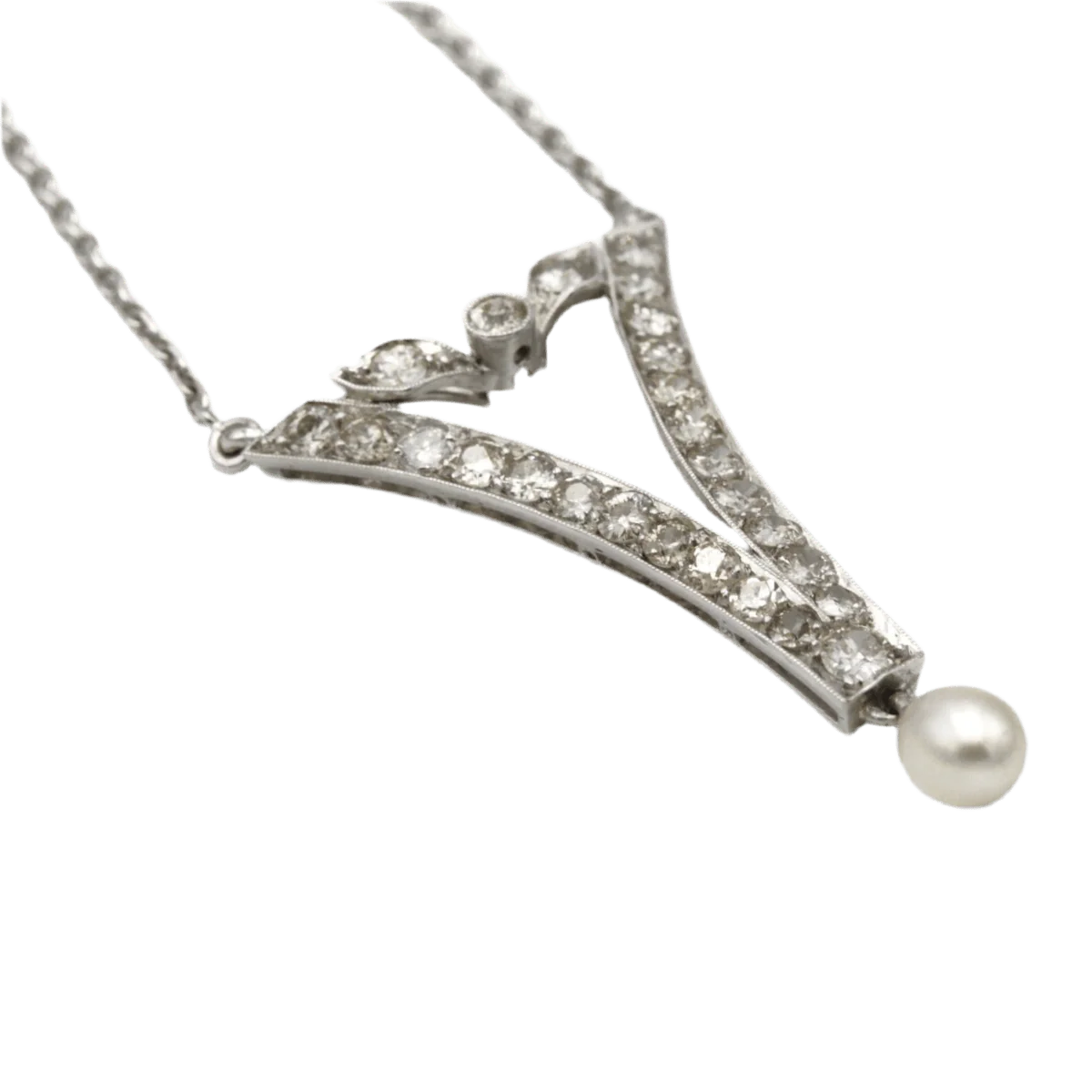 Necklace Pendant in white gold, pearl and diamonds - Image 3