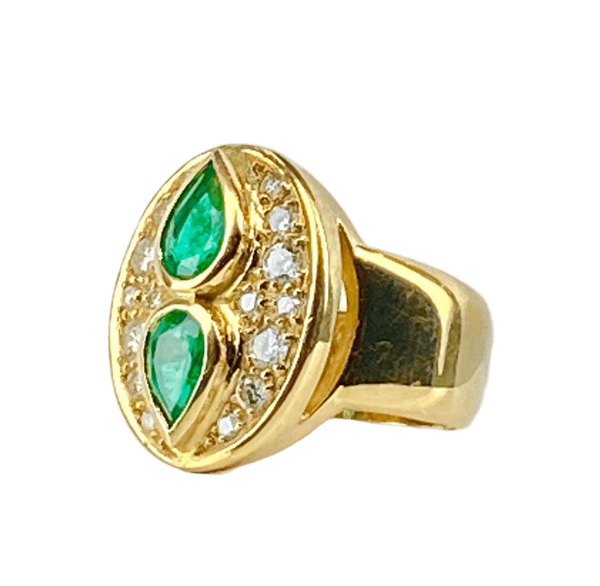 Ring at yellow gold, emeralds and diamonds - Image 3