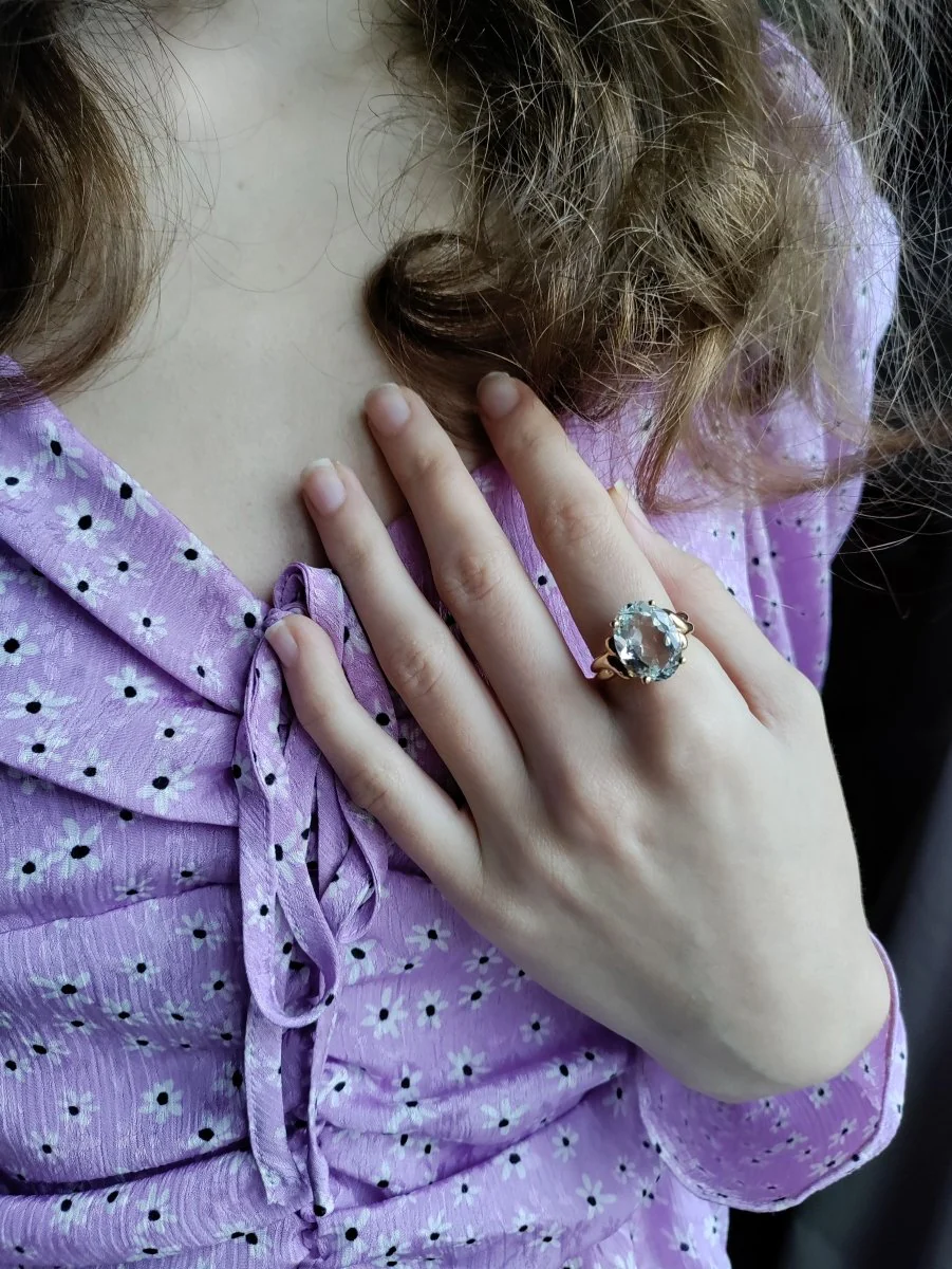 Cocktail ring in yellow gold and aquamarine - Image 7