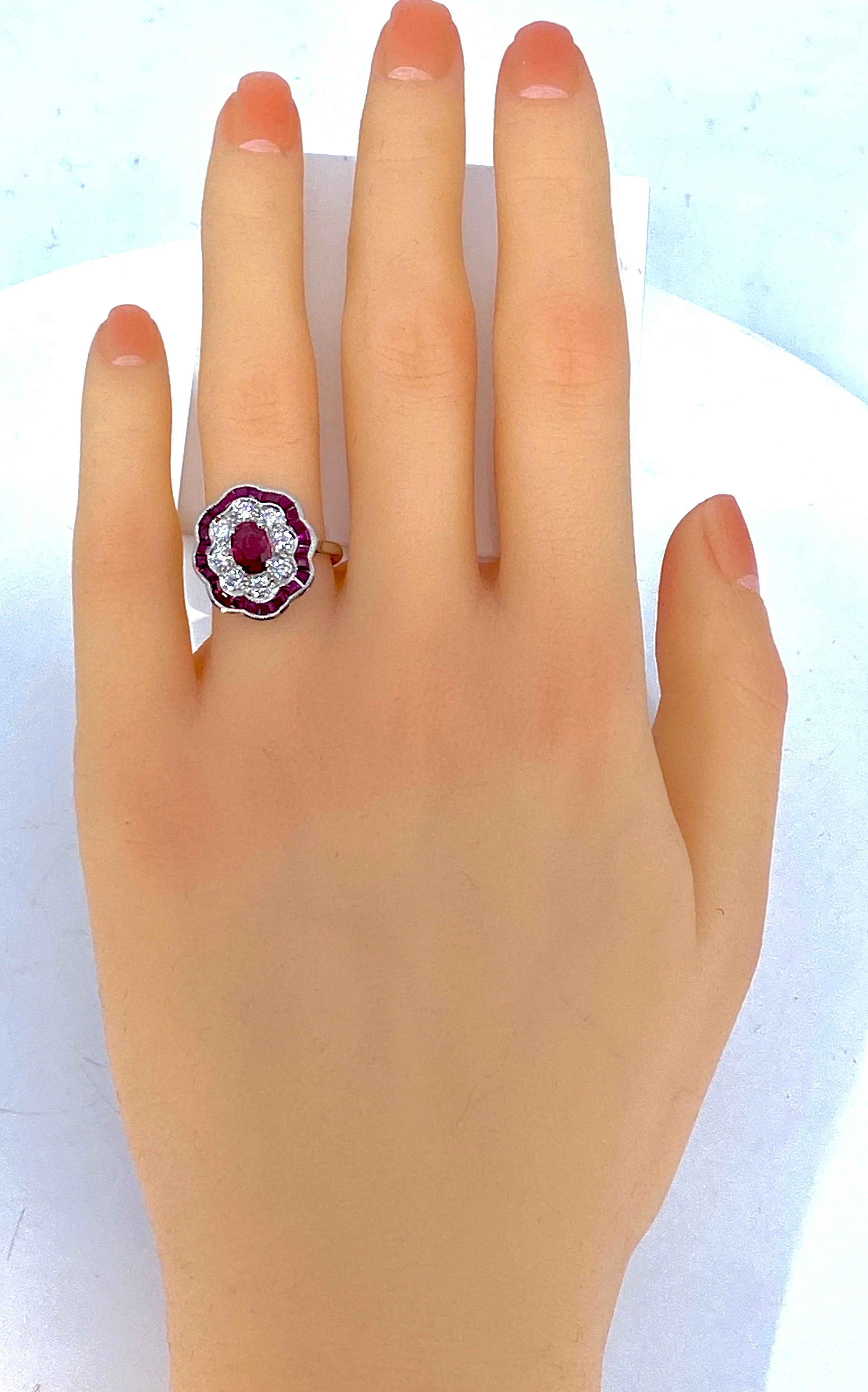 White gold ruby and diamond daisy ring - Image 10