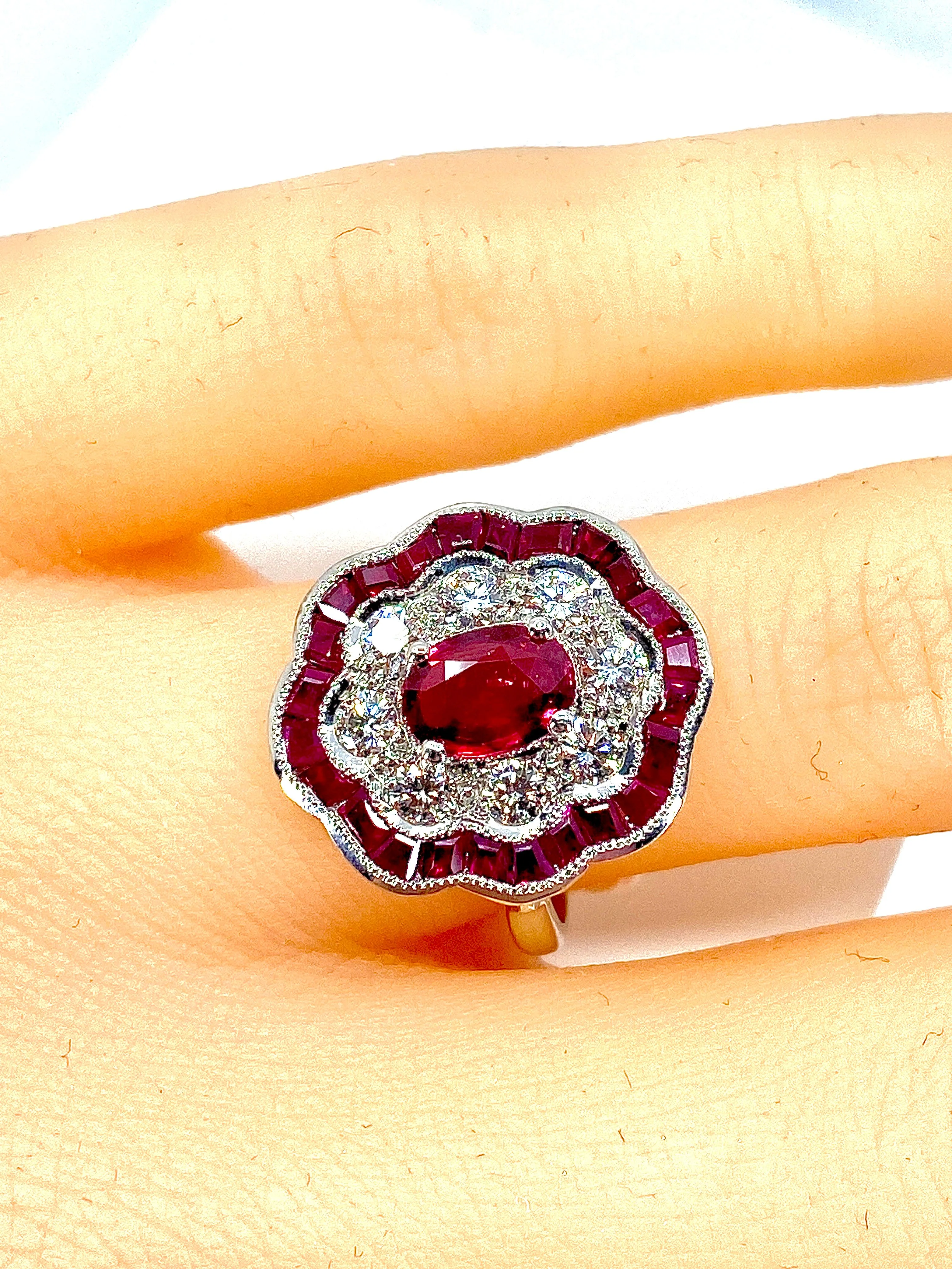 White gold ruby and diamond daisy ring - Image 11