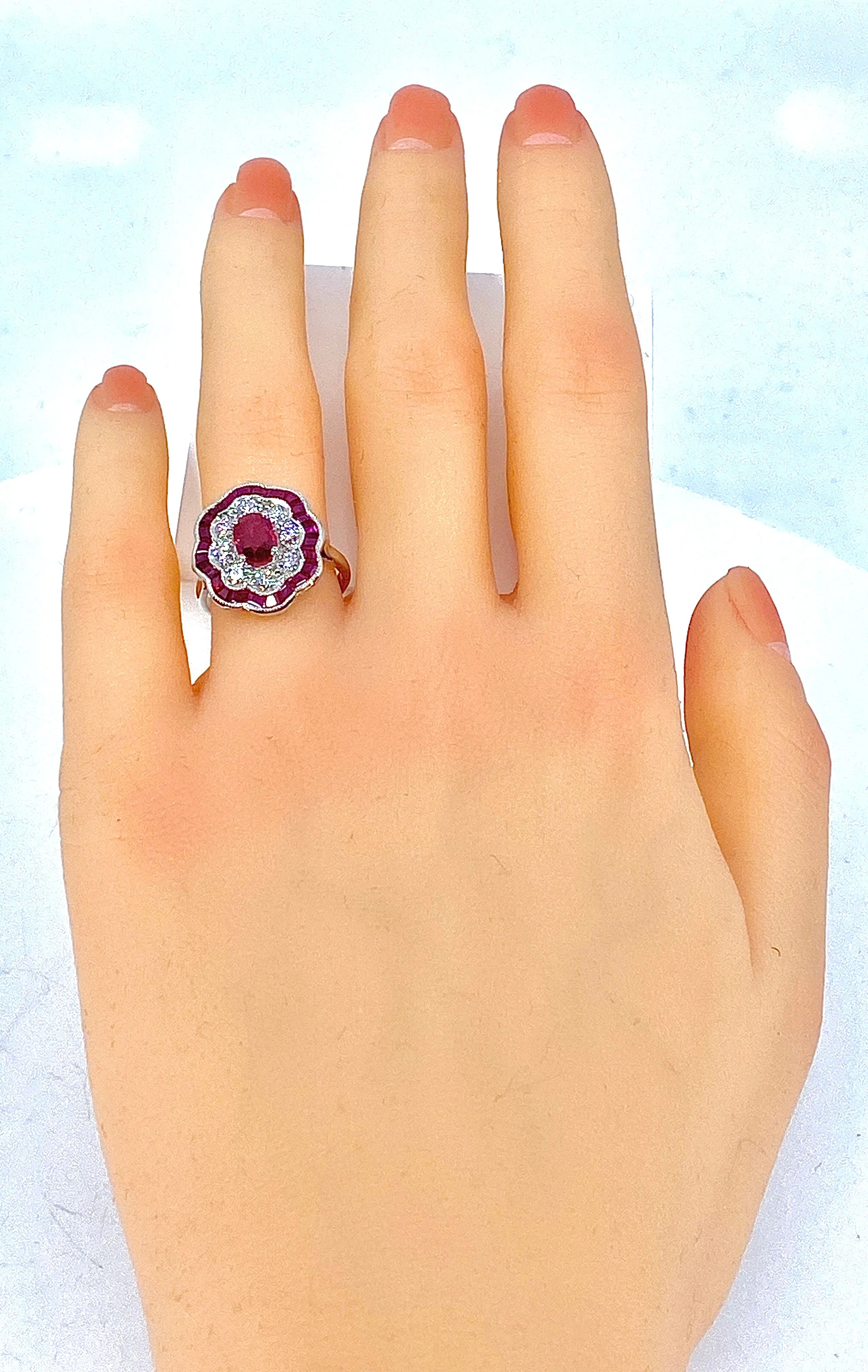 White gold ruby and diamond daisy ring - Image 6