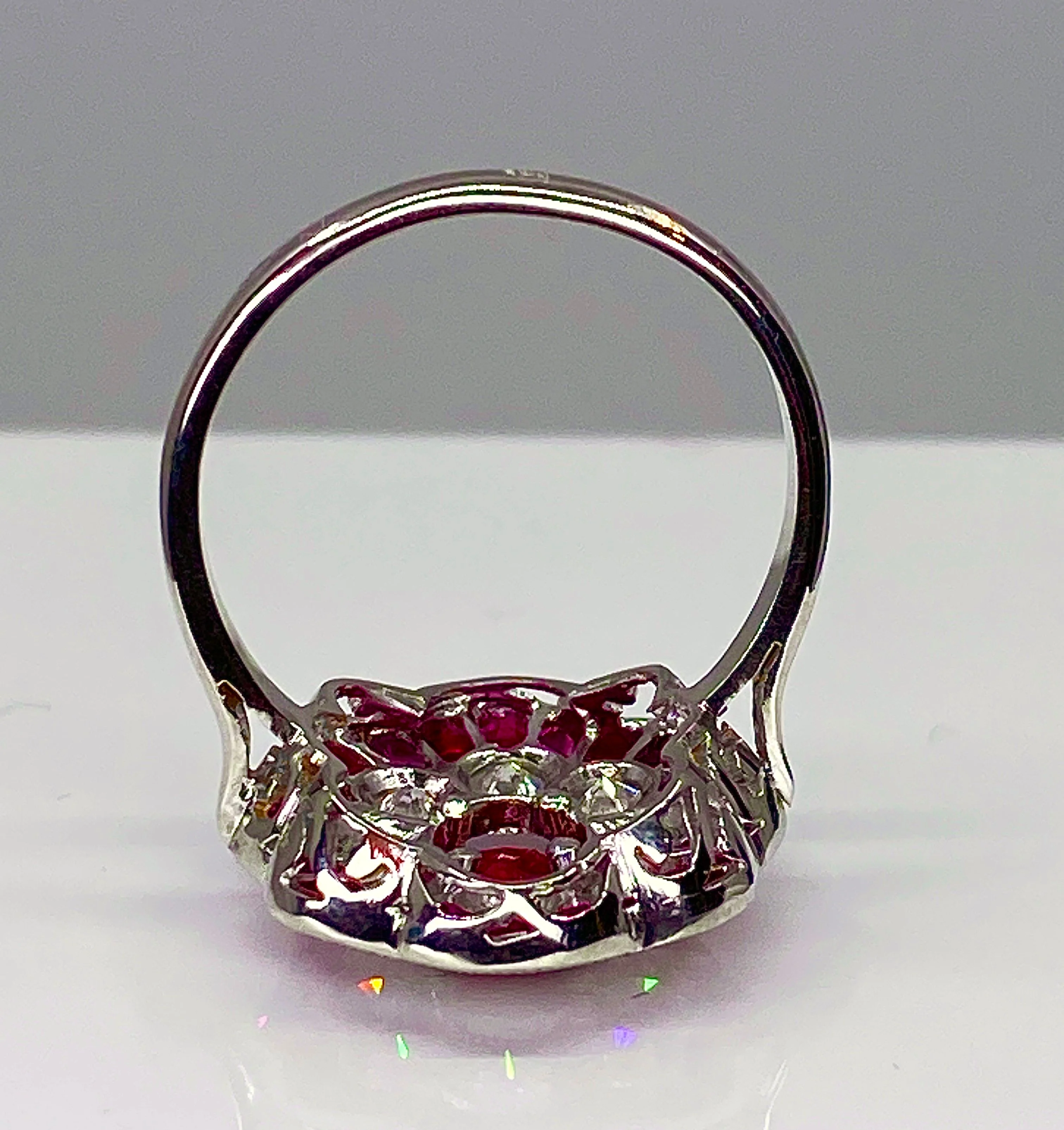White gold ruby and diamond daisy ring - Image 9