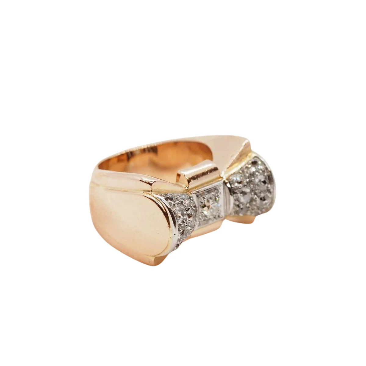 Yellow gold and Platinum Ring, Diamonds - Image 2