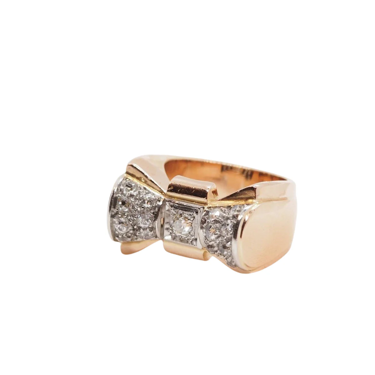 Yellow gold and Platinum Ring, Diamonds - Image 3
