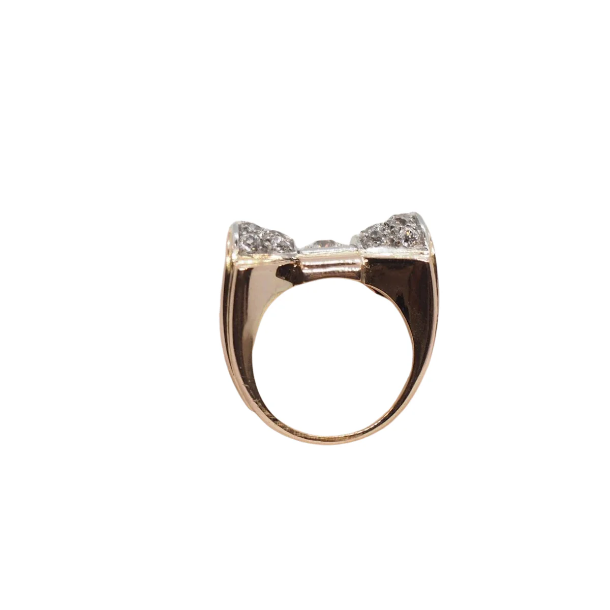 Yellow gold and Platinum Ring, Diamonds - Image 4