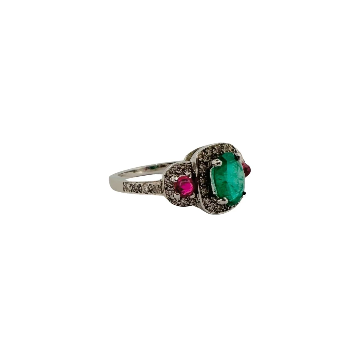 White gold, emerald, ruby and diamond ring - Image 3