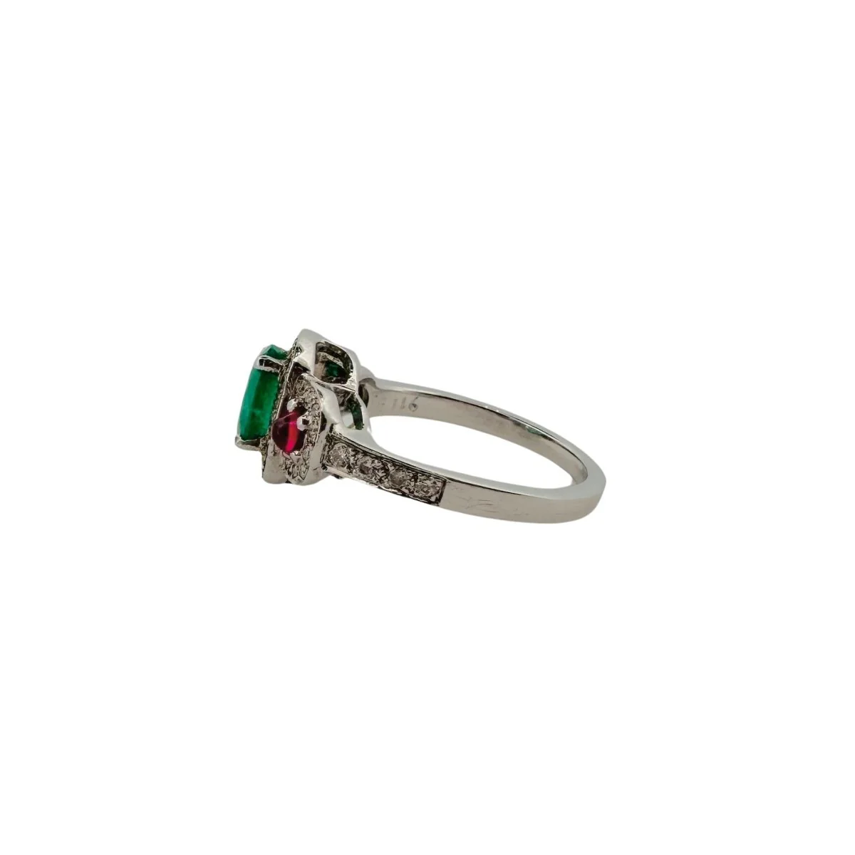 White gold, emerald, ruby and diamond ring - Image 8