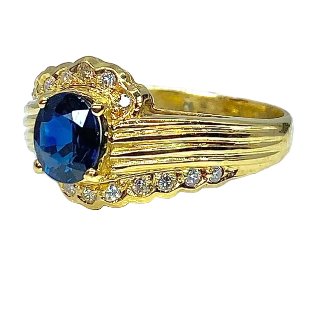 18k yellow gold sapphire and diamond ring - Image 3